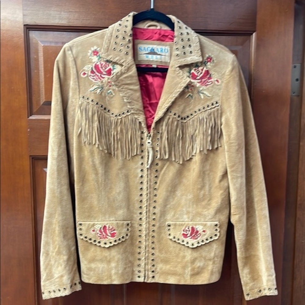 Vintage Suguaro West suede embroidered fringe jacket large